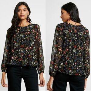 NWT Madewell Black Finch Floral Ruffle Peplum Top